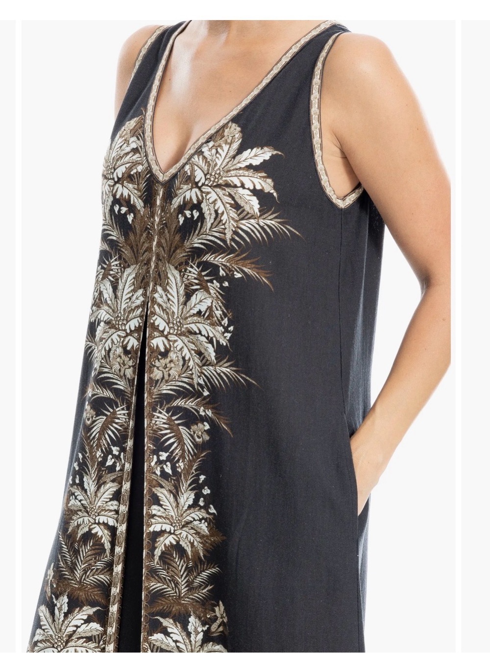 Max Studio Border Print Black Maxi Dress with Gold Botanical Motif size xl BOHO - Picture 2 of 8